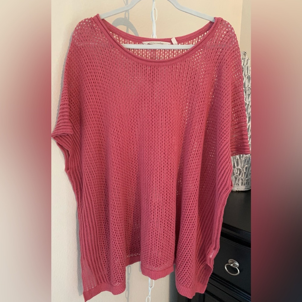 2/$10 Soft Surroundings linen blend crocheted poncho sweater. Rose color. OSFM.